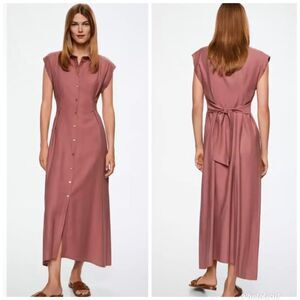 MANGO Dusty Pink Mauve Solid Shirt Midi Sustainable Dress M